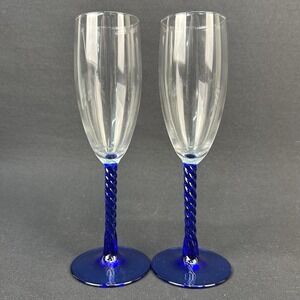 Cristal d'Arques-Durand Angelique Cobalt Blue Twisted Stem Champagne Flute